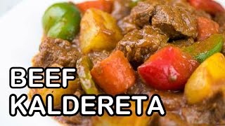 How to Cook Beef Kaldereta  Calderetang Baka Recipe  Panlasang Pinoy [upl. by Adelind]