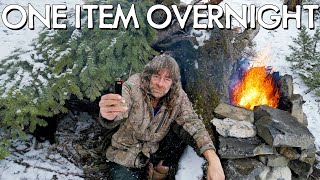 One Item Survival Challenge  Solo Winter Overnight Shelter Build  No Food No Water [upl. by Lillis177]