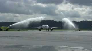 Frontier Airlines Inaugural Flight  Water Cannon Salute at Harrisburg International Airport [upl. by Branca]