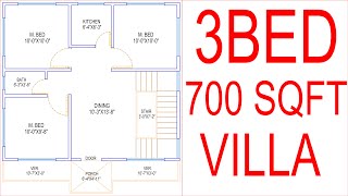 HOUSE PLAN DESIGN  EP 64  700 SQUARE FEET 3 BEDROOMS HOUSE PLAN  LAYOUT PLAN [upl. by Notgnimer]