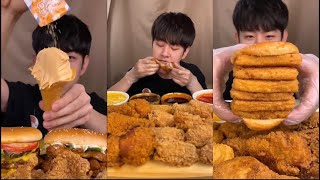 xiaowuasmr SPICY FAST FOOD HUMBURGER CRISPY CHINKEN FRANCE FRIED  EATING MUKBANG [upl. by Rus763]