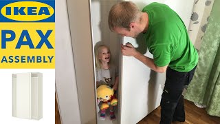 IKEA PAX Wardrobe Assembly with IKEA HASVIK Sliding Doors [upl. by Neelav]