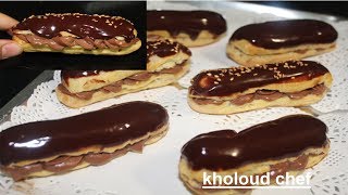 éclair au chocolat إكلير بالشوكولا بكريمة سهلة وعجينة ناجحة روووعة تلبية لطلب واحد المشتركة [upl. by Odlawso868]