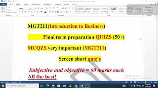 mgt211 final term preparation MGT211 final term preparation mcqs of mgt211 for final term preparat [upl. by Sabino]