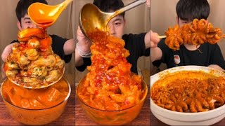 xiaowuasmr SPICY CHINESE FOOD BOIL OYSTER CHINKEN FEET OCTOPUSNOODLESTICK EATING MUKBANG [upl. by Cioban19]