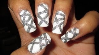 Sparkling Silver Stripes Holiday Nail Art Tutorial [upl. by Itsuj827]