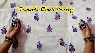 Block Painting on Dupatta  Block Printing on Fabric at Home [upl. by Nilcaj]