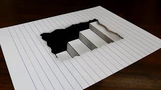 How to Draw 3D Steps in Line Paper  Easy Trick Art for Kids [upl. by Eenaj311]