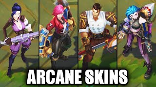 All Arcane Skins Spotlight Jinx Caitlyn Jayce Vi League of Legends [upl. by Lawler]