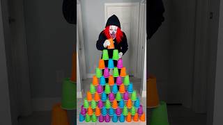 Clown builds giant cup tower 🤡 shorts [upl. by Elem]