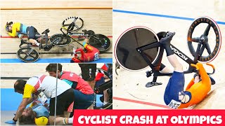 Cycling CRASH at Olympics Velodrome with Nicky Degrendele Steffie van der Peet amp Yuan Liying Injury [upl. by Eillam]