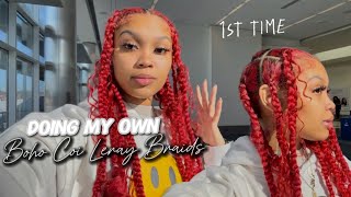 DOING MY OWN HAIR FOR THE FIRST TIME  Boho coi leray braids [upl. by Georgina]