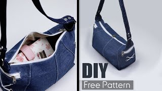 DIY Denim Cloth Purse Bag Sewing at Home 😍FREE PDF Pattern👍 [upl. by Euqirat]