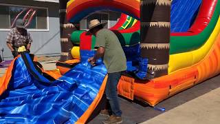 HOW TO INSTALL A DETACHABLE POOL INFLATABLE  WATER SLIDE [upl. by Boff113]