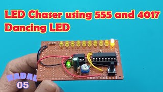 project ic 4017 ic 555 Data sheet 4017 Running Led Chaser Dancing LED [upl. by Isnam581]