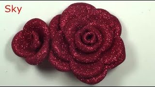 DIYGlitter Foam Sheet Flower Rose hair clipFoamiran Rose flower tutorial [upl. by Nirehs929]