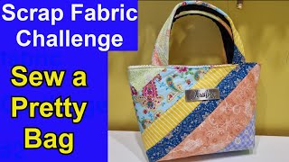 Scrap fabric challenge Building fabric from scraps Sew this pretty bag with fabric strips [upl. by Sirrah]