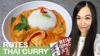 REZEPT Rotes Thai Curry mit Hähnchen und Gemüse  thailändisch kochen [upl. by Arlan]