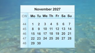 November 2027 Calendar [upl. by Ayaj]