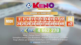 Tirage du midi Keno gagnant à vie® du 19 février 2021  Résultat officiel  FDJ [upl. by Iruj283]