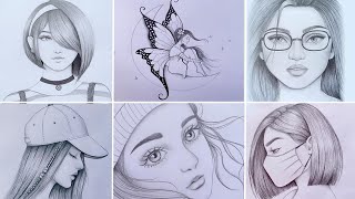 6 easy girl drawing ideas  part  6   Pencil sketch Tutorials  Art Videos [upl. by Wallie]