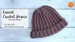 Easy Crochet Beanie for Beginners  Basic Ribbed crochet hat pattern for Menwomen ANY SIZE [upl. by Freddy]