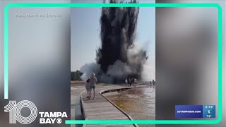 Geyser explosion frightens guests at Yellowstone National Park [upl. by Amej]