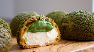 濃厚抹茶のダブルシュークリームの作り方✴︎How to make Choux à la crème MATCHA✳︎ベルギーより [upl. by Arada]