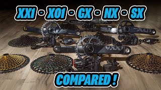 SRAM Eagle Comparison  SX vs NX vs GX vs X01 vs XX1 vs AXS [upl. by Anawot]