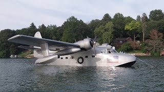 1951 Grumman Albatross N7026C lands in Candlewood Lake 8282017 [upl. by Barayon]