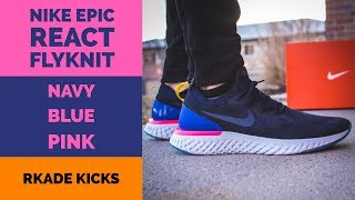 Nike Epic React Flyknit NavyBluePink W On Foot [upl. by Dagley]