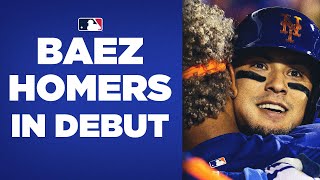 BAEZ GOES DEEP IN METS DEBUT Javy Baez LAUNCHES HR in first game in NY [upl. by Zeugirdor]