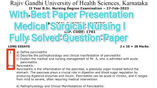 download RGUHS Medical Surgical Nursing l Supplement Question Paper of Feb 2023  2nd Year Bsc NSG [upl. by Ynamad]