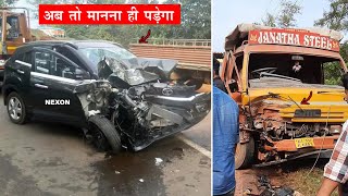 ट्रक को ही तोड़ दिया 🔥UNBELIEVABLE ACCIDENT OF TATA NEXON BS6 amp MINI TRUCK 🔥 SEE RESULTS [upl. by Crandell]