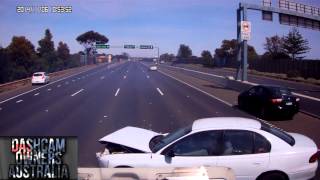 Car spins out and crashes in front of truck  Caught on dash cam [upl. by Alyad]