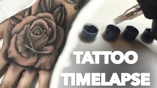 TATTOO TIME LAPSE  HAND ROSE  CHRISSY LEE [upl. by Christye]