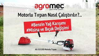 Motorlu Tırpan Nasıl Çalıştırılır Benzin Yağ Karışımı Misina ve Bıçak Değişimi  agromec AGCG520D [upl. by Ricky]