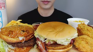 롯데리아 햄버거🍔🍔 전주비빔라이스 버거 모짜렐라인더버거 베이컨 화이어윙 먹방 Lotteria Burger Chicken ASMR MUKBANG [upl. by Phippen]