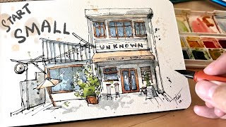 Loose ink and watercolor sketching for beginners lRealtime tutorial [upl. by Myrta250]