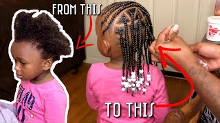 Knotless Box Braids  Feed In Braids on My Toddler  Kid Friendly Braids and Beads [upl. by O'Hara]