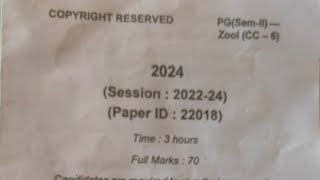 PG Msc ZOOLOGY SEMESTER  2 CC  6 Session  2022 to 24 Previous year question paper BRABU [upl. by Henryk583]