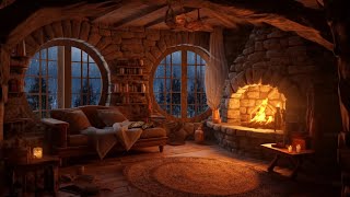 Thunderstorm Rain and Crackling Fire in a Cozy Stone Hut  Sleep Relax Study [upl. by Adnor635]