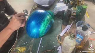 Airbrush Flake Metal Gang Helmet Blue loading 70 [upl. by Junko665]