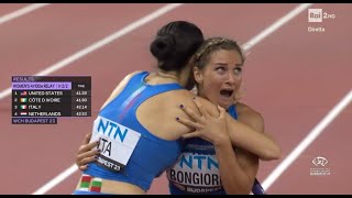 STAFFETTA 100m FEMMINILE RECORD ITALIANO  MONDIALI ATLETICA BUDAPEST 2023 [upl. by Anaujd]