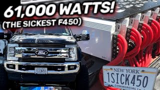 One SICK Ford F450 61000 watt sound system Twelve 12s 4th order bandpass  a MASTERPIECE [upl. by Brocklin]