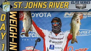 2021 Bassmaster Elite at St Johns River FL  Day 1 WeighIn [upl. by Irehj498]