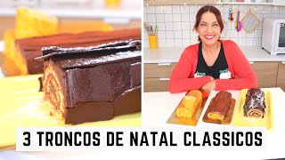 1 massa  3 troncos de Natal clássicos chocolate doce de ovos e misto [upl. by Cyrille]