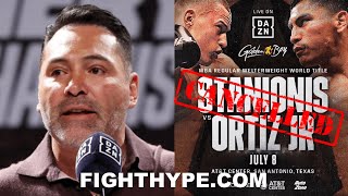 DE LA HOYA REACTS TO VIRGIL ORTIZ JR PULLING OUT OF EIMANTAS STANIONIS FIGHT DUE TO FAINTING [upl. by Ardnued]