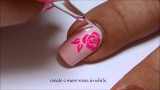 White amp Pink Roses Nailart Design My Birthday Nails [upl. by Limoli]