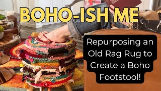 DIY Boho Footstool Tutorial Using an Old Rag Rug [upl. by Enhpad695]